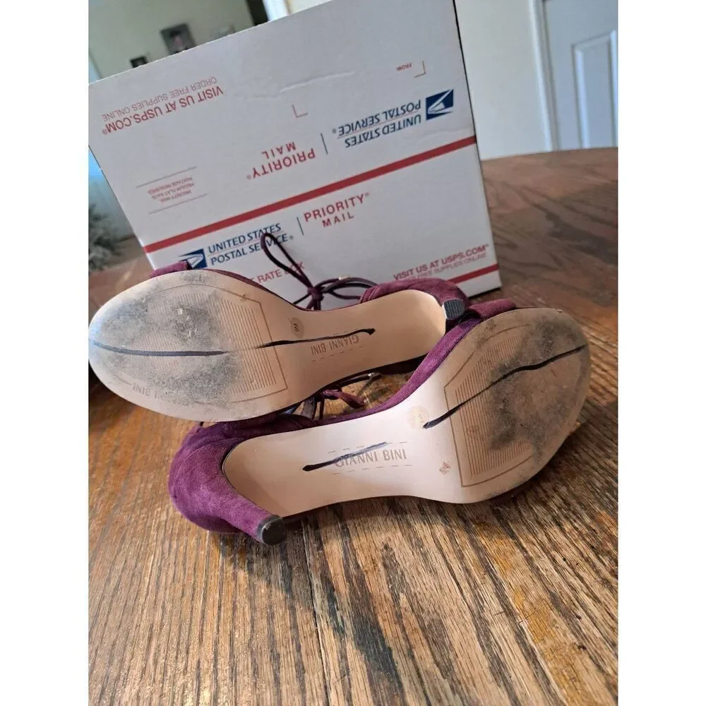 9M Gianni Bini Purple Lace Ankle Open Toe High Heel Pump Stiletto Dress Shoes